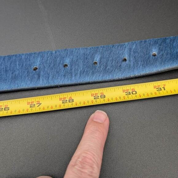 GAP Belt Womens Small Blue Leather Brass Buckle Hair Fur Made in USA Vtg 1990s main image 9